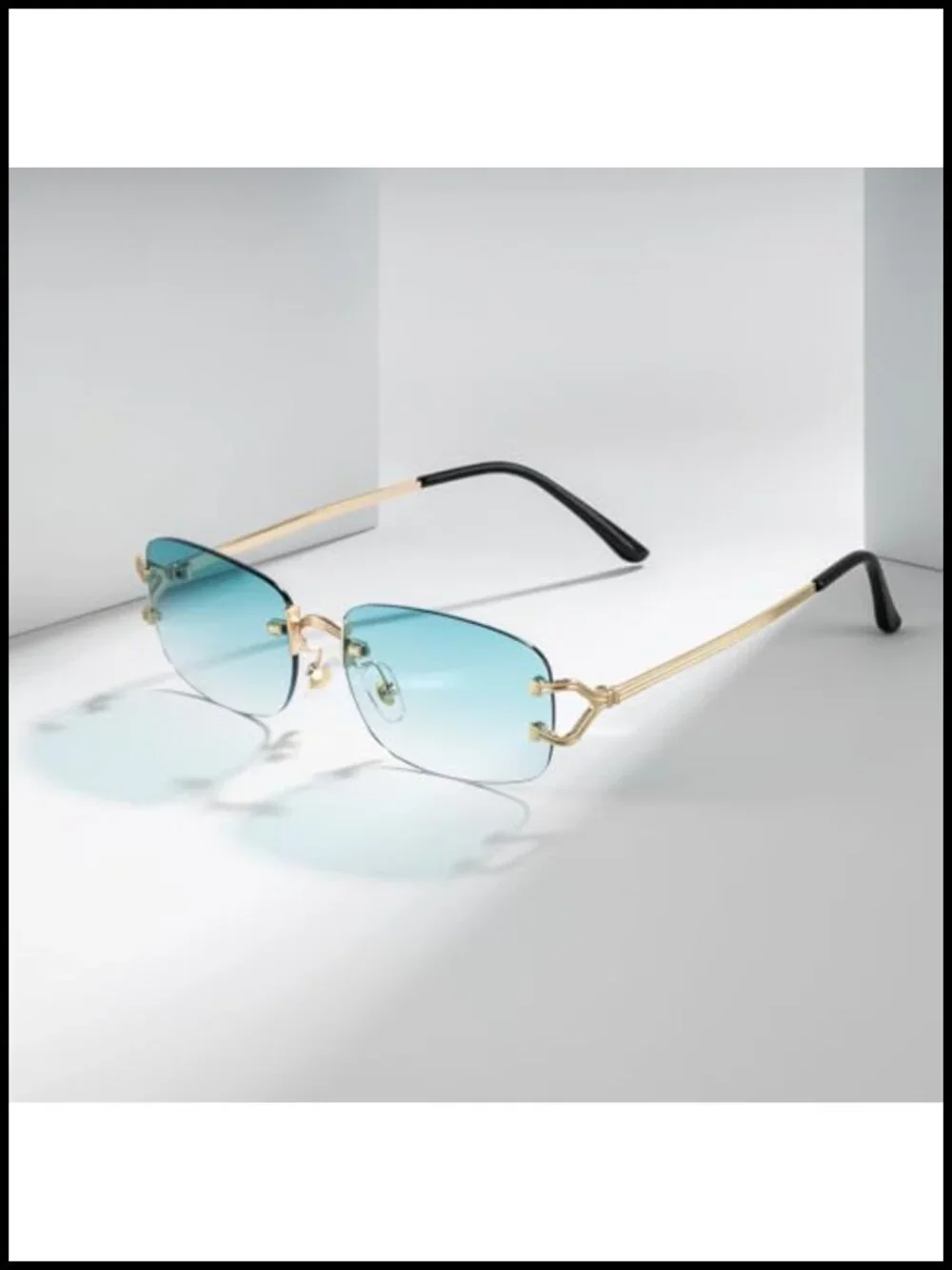 90s Retro Rimless Metal Sunglasses UV400 Protection Rectangle Lens